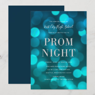 Invitation Lumières Bokeh Bleu Aqua Argent Bal de Promo Lycée