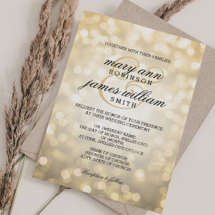 Invitation Lumières Bokeh Dorées Mariage Élégant