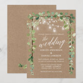 Invitation Lumières botaniques Calligraphie bois Kraft Mariag (Devant / Derrière)