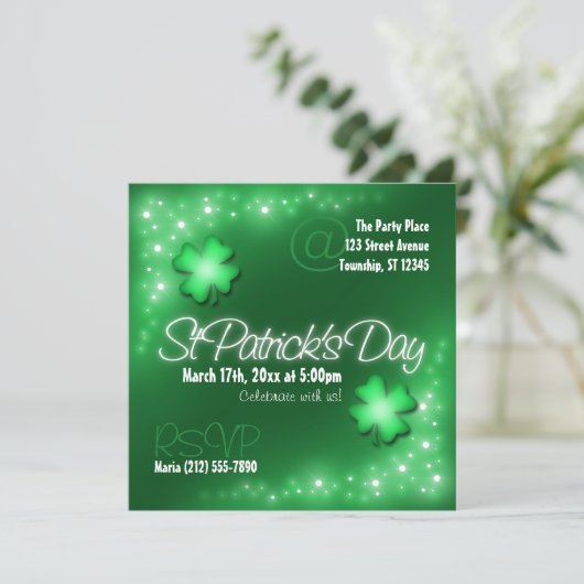 Invitation Lumières chanceuses - Green St Patrick's Day Invit (Debout devant)