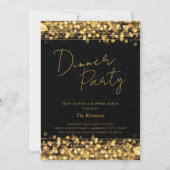 Invitation Lumières Chic Doré Script Soirée Dîner Noir (Devant)