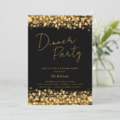 Invitation Lumières Chic Doré Script Soirée Dîner Noir (Debout devant)