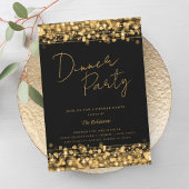 Invitation Lumières Chic Doré Script Soirée en Noir
