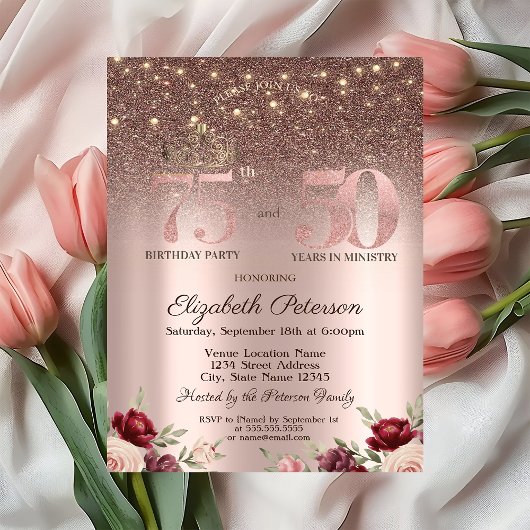 Invitation Lumières Chic, Parties scintillant Bourgogne, Rose