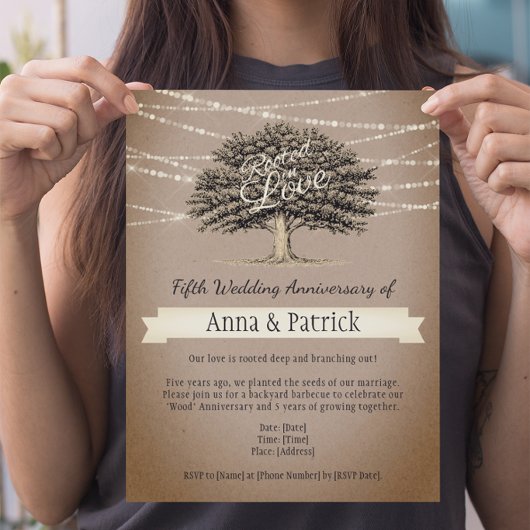 Invitation Lumières d'arbre rustique ancrées dans l'amour 5e