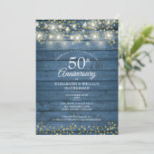 Invitation Lumières de 50e Anniversaire en Bois à Cœurs Dorés (Debout devant)