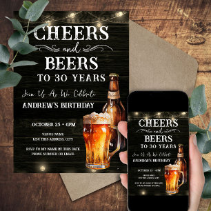 Invitation Lumières de bar pour les 30 ans Cheers and Beers