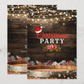 Invitation Lumières de baril en bois rustique Fleurs d'hiver (Devant / Derrière)