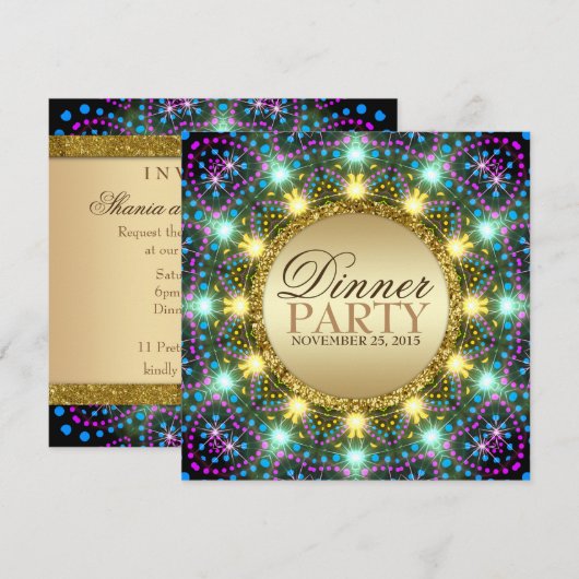 Invitation Lumières de Bohème Couleurs Pailletées Or (Devant / Derrière)
