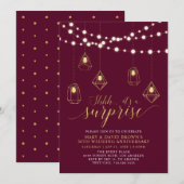 Invitation Lumières de Bourgogne dorées Surprise Anniversaire (Devant / Derrière)