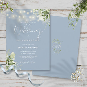 Invitation Lumières de Chaîne Bleu Poussiéreux Monogramme Flo