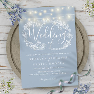 Invitation Lumières de Chaîne Bleu Poussiéreux Script Mariage
