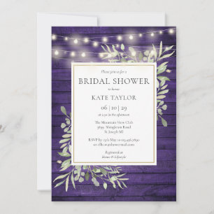 Invitation Lumières de Chaîne de Bois Violet Verdure Shower d