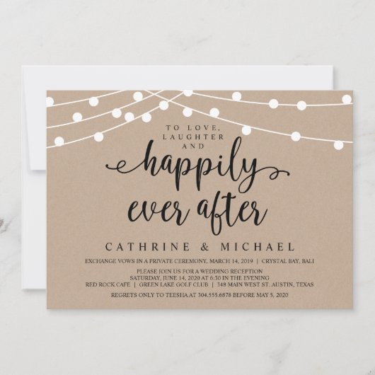 Invitation Lumières de chaîne de ferme rustique, mariage kraf (Devant)