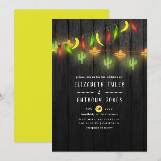 Invitation Lumières de Chaîne de Fête Cinco de Mayo Mariage F (Devant / Derrière)