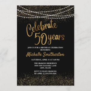 Invitation Lumières de chaîne de paillettes d'or noir pour 50
