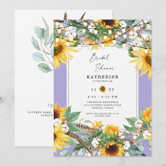 Invitation Lumières de Chaîne de Tournesol Rustique de Mariée (Devant / Derrière)