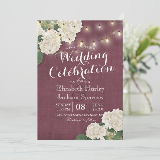 Invitation Lumières de chaîne des Hydrangées blanches faire-p (Debout devant)