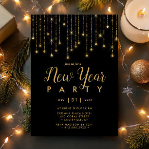 Invitation Lumières de chaîne dorées et noires pour la fête d