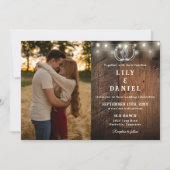 Invitation Lumières de Chaîne en Bois Rustique Code QR Photo  (Devant)