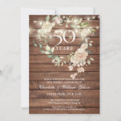 Invitation Lumières de Chaîne en Bois Rustique Fleurie 50e An (Devant)
