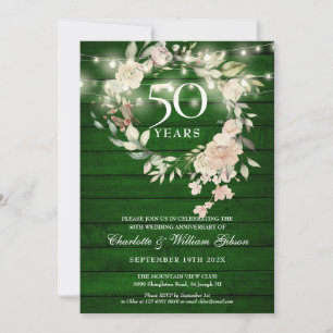Invitation Lumières de Chaîne en Bois Rustique Floral 50e Ann