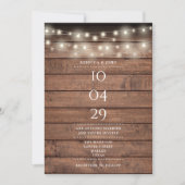 Invitation Lumières de Chaîne en Bois Rustique Mariage Date (Devant)