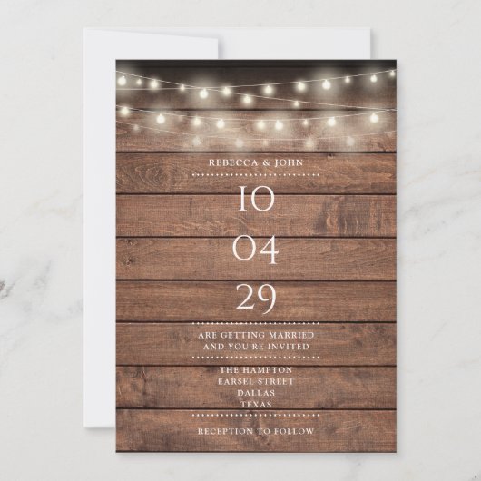 Invitation Lumières de Chaîne en Bois Rustique Mariage Date (Devant)