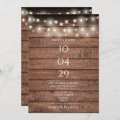 Invitation Lumières de Chaîne en Bois Rustique Mariage Date (Devant / Derrière)