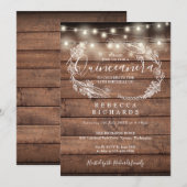 Invitation Lumières de Chaîne en Bois Rustique Script Quincea (Devant / Derrière)
