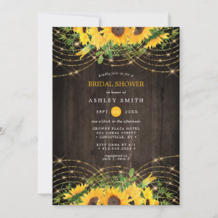 Invitation Lumières de Chaîne en Or de Tournesol Shower Rusti