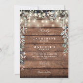Invitation Lumières de Chaîne Florales Mariage Bois Rustique (Devant)