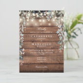 Invitation Lumières de Chaîne Florales Mariage Bois Rustique (Debout devant)