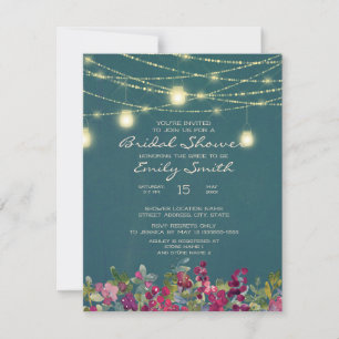 Invitation Lumières de chaîne florales sarcelle violettes pou