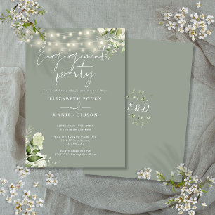 Invitation Lumières de Chaîne Florales Vert Sauge Mariage