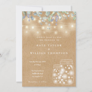 Invitation Lumières de Chaîne Kraft Rustique Mariage Pot Maso
