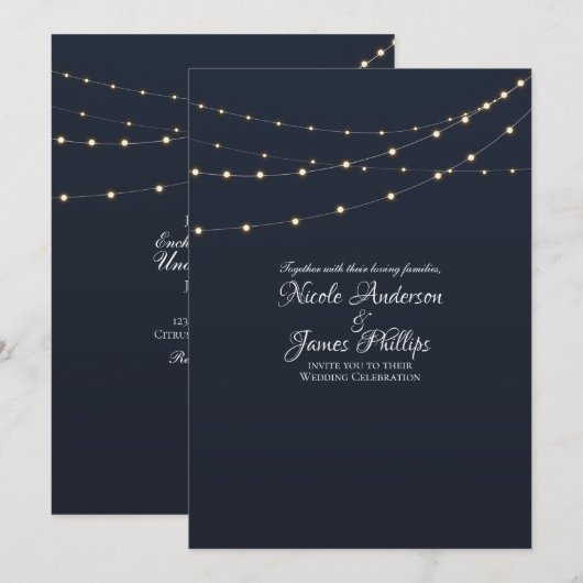 Invitation Lumières de Chaîne Modernes Simple Mariage Rustiqu (Devant / Derrière)