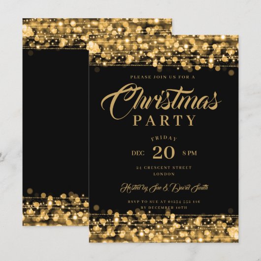 Invitation Lumières de chaîne or de Noël (Devant / Derrière)