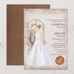 Invitation Lumières de chaîne romantiques aquarelles rustique
