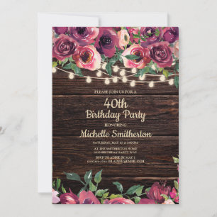 Invitation Lumières de Chaîne Rustiques Fleurs Violettes 40e