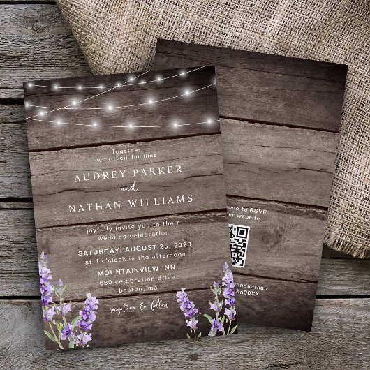 Invitation Lumières de Chaîne Rustiques Mariage Code QR Lavan