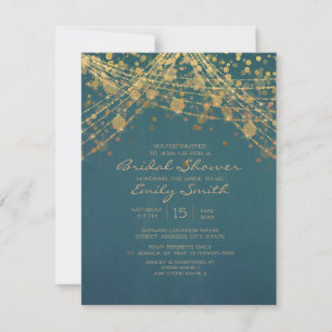 Invitation Lumières de chaîne scintillantes dorées sarcelle R