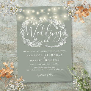 Invitation Lumières de Chaîne Vert Sauge Écriture Mariage