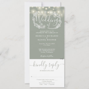 Invitation Lumières de Chaîne Vert Sauge Tout en Un Mariage