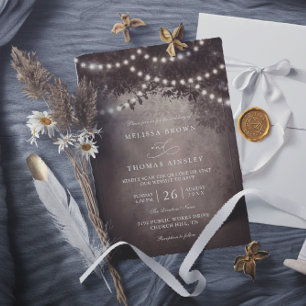 Invitation Lumières de corde d'arbre rustique marron Code QR 