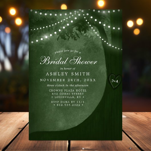 Invitation Lumières de corde d'arbre rustique vert Mariage