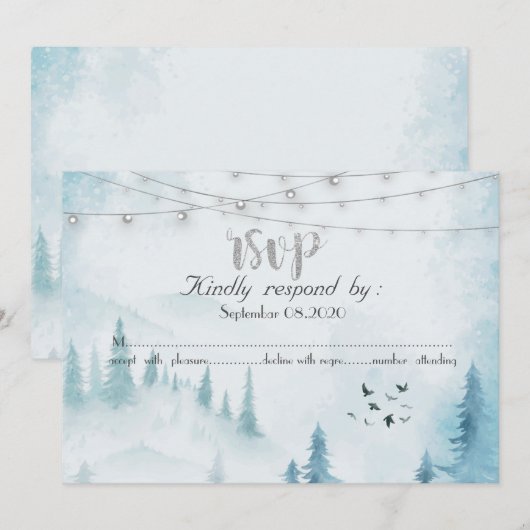 Invitation Lumières de corde de forêt d'hiver, RSVP (Devant / Derrière)