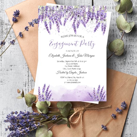 Invitation Lumières de corde de lavande d'aquarelle Engagemen