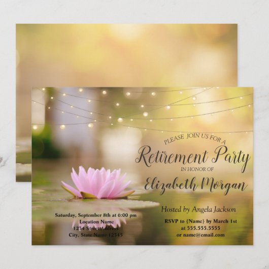Invitation Lumières de corde de lotus élégant pour la fête de (Devant / Derrière)