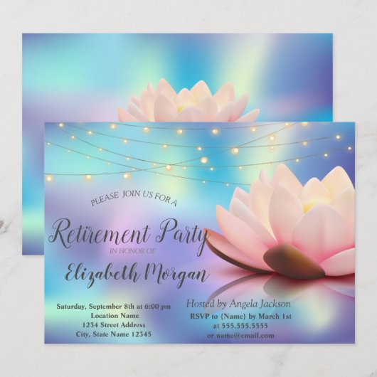 Invitation Lumières de corde de lotus holographiques Fête de (Devant / Derrière)